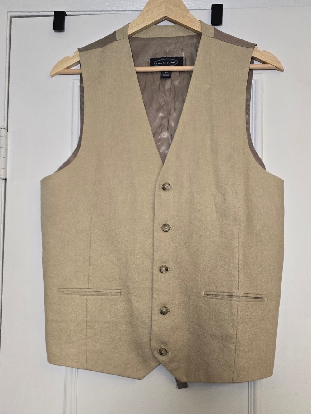 Pronto Uomo 100% Linen Vest Men’s Medium Beige Tan Dress Waistcoat